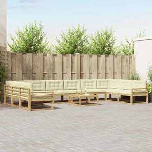 vidaXL Set de canapele de exterior cu pernă 11 pcs Alb și crem imagine