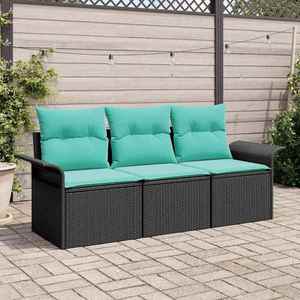 vidaXL Set de canapele pentru grădină cu pernă 3 pcs Negru Rattan poli imagine