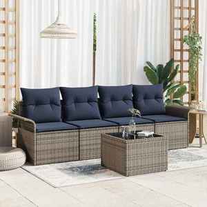 vidaXL Set de canapele pentru grădină 5 pcs Gri și bleumarin poliratan imagine