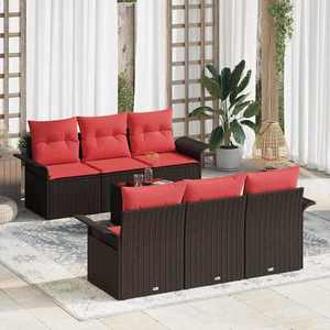 vidaXL Set de canapele pentru grădină cu pernă Manual 7 pcs Bej Roșu imagine