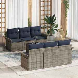 vidaXL Set de canapele pentru grădină cu pernă 7 pcs Gri și bleumarin imagine