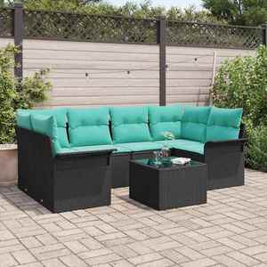 vidaXL Set de canapele pentru grădină 7 pcs Negru și Turcoaz poliratan imagine