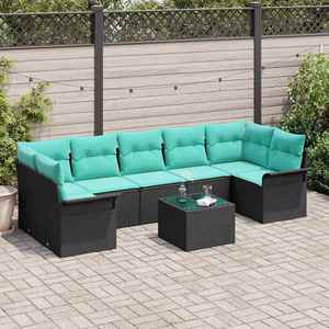 vidaXL Set de canapele pentru grădină 8 pcs Negru și Turcoaz poliratan imagine