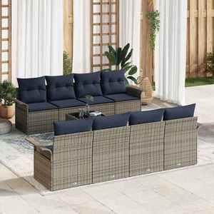 vidaXL Set de canapele pentru grădină 9 pcs Gri și bleumarin poliratan imagine