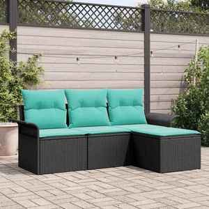 vidaXL Set de canapele pentru grădină cu pernă 4 pcs Negru poliratan imagine
