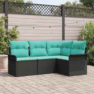 vidaXL Set de canapele pentru grădină 4 pcs Negru poliratan imagine
