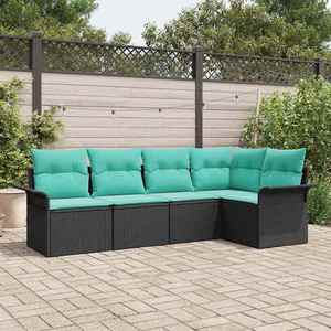 vidaXL Set de canapele pentru grădină 5 pcs Negru poliratan imagine