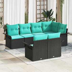 vidaXL Set de canapele pentru grădină cu pernă 7 pcs Negru Rattan poli imagine