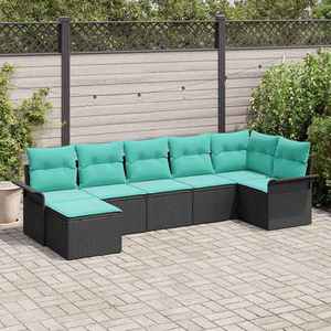 vidaXL Set de canapele pentru grădină 7 pcs Negru poliratan imagine