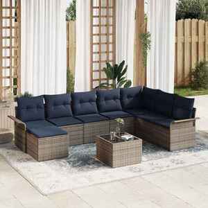 vidaXL Set de canapele pentru grădină cu pernă 9 pcs Gri Rattan poli imagine