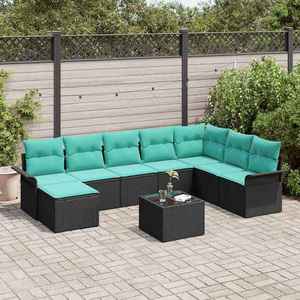 vidaXL Set de canapele pentru grădină cu pernă 9 pcs Negru Rattan poli imagine