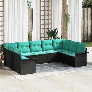 vidaXL Set de canapele pentru grădină 9 pcs Negru poliratan imagine