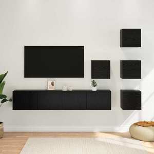 vidaXL Set comodă TV 6 pcs 80 x 30 x 30 cm Stejar Negru Lemn prelucrat imagine