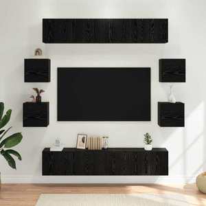 vidaXL Set comodă TV 8 pcs 80 x 30 x 30 cm Stejar Negru Lemn prelucrat imagine