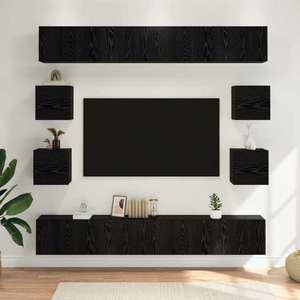 vidaXL Set comodă TV 8 pcs 100 x 30 x 30 cm Stejar Negru imagine