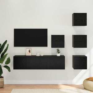 vidaXL Set comodă TV 6 pcs 60 x 30 x 30 cm Stejar Negru Lemn prelucrat imagine