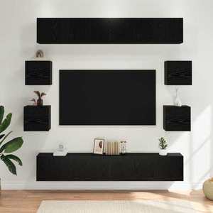 vidaXL Set comodă TV 10 pcs 180 x 30 x 30 cm Stejar Negru imagine