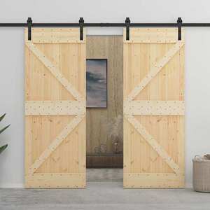 vidaXL Ușă glisantă 2 pcs Natural și Negru Lemn masiv de pin imagine