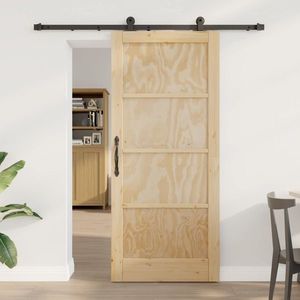 vidaXL Ușă glisantă Natural și Negru 86 x 198, 5 cm Lemn masiv de pin imagine