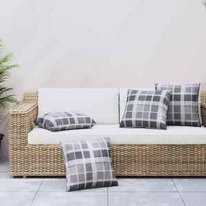 vidaXL Perne pentru exterior 4 pcs Gri în carouri 60 x 60 cm Țesătură imagine