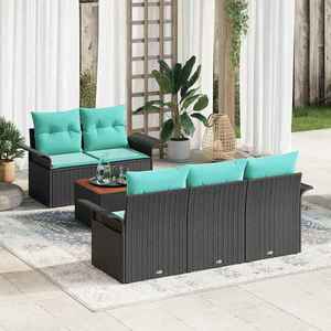 vidaXL Set de canapele pentru grădină 6 pcs Negru și Turcoaz poliratan imagine