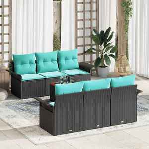 vidaXL Set de canapele pentru grădină 7 pcs Negru și Turcoaz poliratan imagine