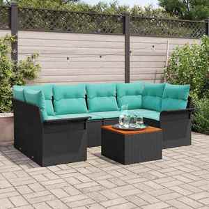 vidaXL Set de canapele pentru grădină 7 pcs Negru și Turcoaz poliratan imagine