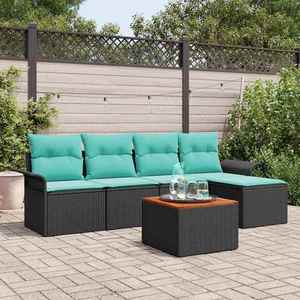 vidaXL Set de canapele pentru grădină 6 pcs Negru și Turcoaz poliratan imagine