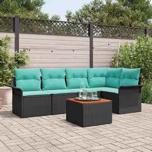 vidaXL Set de canapele pentru grădină 6 pcs Negru și Turcoaz poliratan imagine