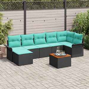 vidaXL Set de canapele pentru grădină 8 pcs Negru și Turcoaz poliratan imagine