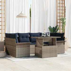 vidaXL Set de canapele pentru grădină cu pernă 7 pcs Gri Poli Rattan imagine