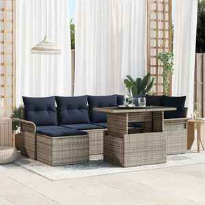 vidaXL Set de canapele pentru grădină cu pernă 7 pcs Gri Poli Rattan imagine