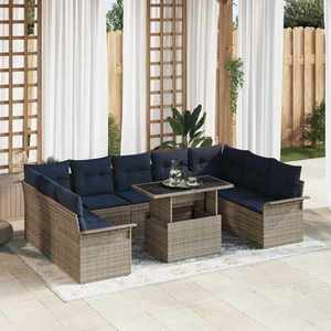 vidaXL Set de canapele pentru grădină cu pernă 10 pcs Gri Poli Rattan imagine