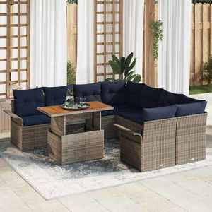 vidaXL Set de canapele pentru grădină 9 pcs Gri Rattan poli imagine