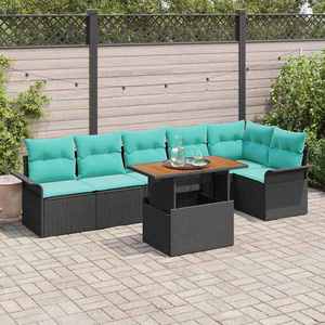 vidaXL Set de canapele pentru grădină 7 pcs Negru Rattan poli imagine