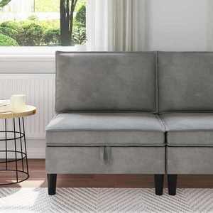 vidaXL Sofa cu Depozitare Gri deschis Catifea imagine