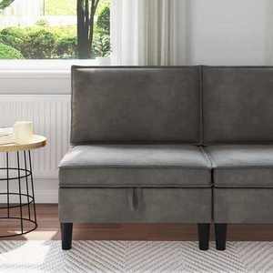 vidaXL Sofa cu Depozitare Gri închis Catifea imagine