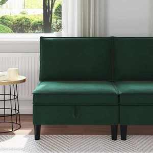 vidaXL Sofa cu Depozitare Verde închis Catifea imagine