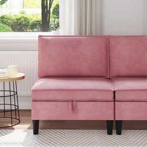 vidaXL Sofa cu Depozitare Roz Catifea imagine