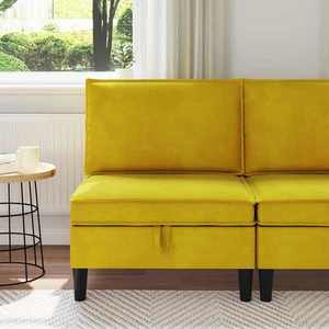 vidaXL Sofa cu Depozitare Galben Catifea imagine