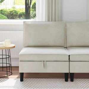 vidaXL Sofa cu Depozitare Crem Catifea imagine