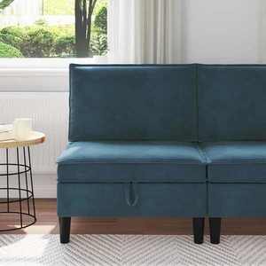 vidaXL Sofa cu Depozitare albastru Catifea imagine