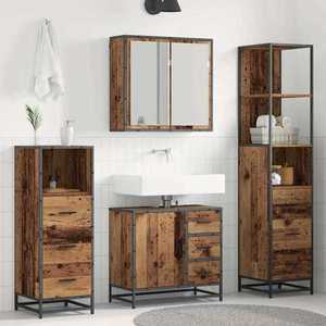 vidaXL Set de mobilier pentru baie 4 pcs Lemn Vechi Lemn compozit imagine