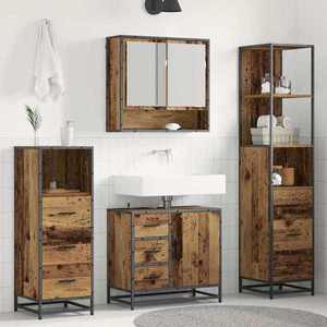 vidaXL Set de mobilier pentru baie 4 pcs Lemn Vechi Lemn compozit imagine