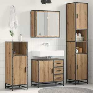 vidaXL Set de mobilier pentru baie cu sertar 3 pcs Stejar Artizanal imagine