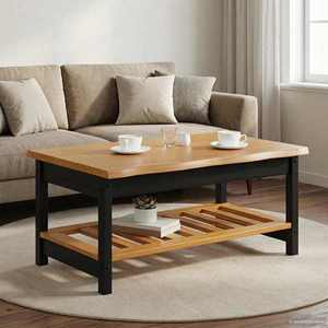VidaXL Masă de cafea EKAI Negru 100 x 60 x 45, 5 cm Lemn masiv de pin imagine