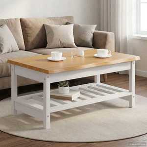 VidaXL Masă de cafea EKAI Alb 100 x 60 x 45, 5 cm Lemn masiv de pin imagine