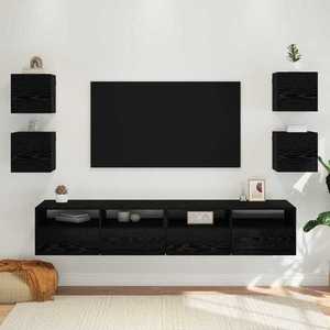vidaXL Dulap TV montat pe perete 4 pcs Stejar Negru 30, 5 x 30 x 30 cm imagine