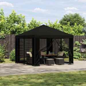 vidaXL Foișor 3 x 3 m Negru Poliester și oțel 190 gsm imagine