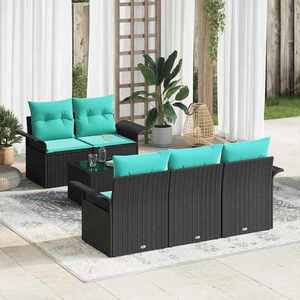 vidaXL Set de canapele pentru grădină cu pernă 6 pcs Negru poliratan imagine